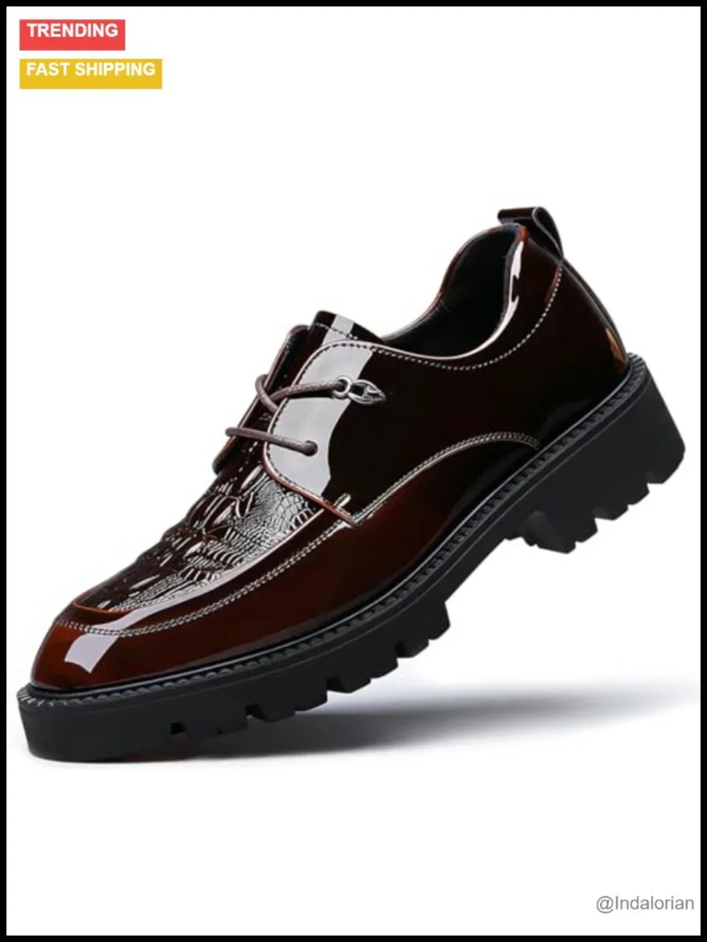 Men's Patent Leather Oxford Shoes Chunky Lug Sole Platform Derby Dress Shoes